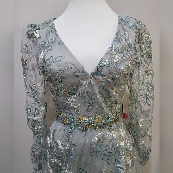 Mac Duggal EMBELLISHED ILLUSION LONG SLEEVE A LINE  NWT Sterling (70230) sz 2&4 - Picture 5 of 8